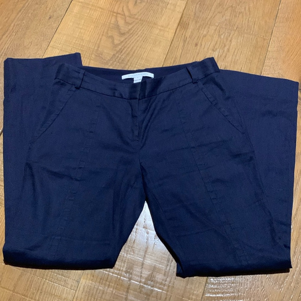 Diane Von Furstenberg Carissa Navy Cotton Linen Pants Size 6